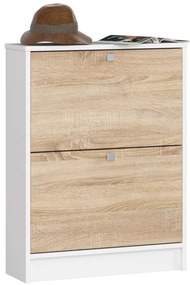 2 krídlový botník 60 cm, biely / dub sonoma