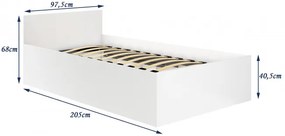 Jednolôžková posteľ s roštom 90x200 cm, biela