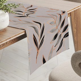 Biante Bavlnený behúň na stôl Sandra SA-437 Popínavé listy na sivom 35x120 cm
