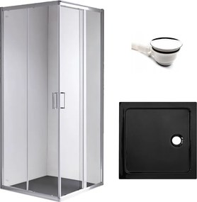 BPS-koupelny Štvorcový sprchovací kút HYD-SK93C 100x100 chróm/transparent + vanička HYD-SSV-ST06A čierna