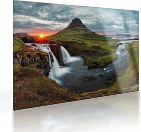 Sklenený obraz - Kirkjufell pri západe slnka (70x50 cm)