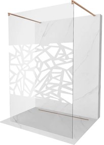 Mexen Kioto, sprchová zástena Walk-In 140 x 200 cm, 8mm číre sklo biely vzor, medený matný profil, 800-140-002-65-85