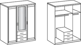 Šatníková skriňa Nadja, 135 cm, biela/zrkadlo