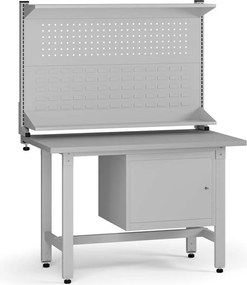 Výškovo nastaviteľný dielenský stôl G5 s nadstavbou, 1200 x 750 x 800-1000 mm, 1x skrinka, sivá