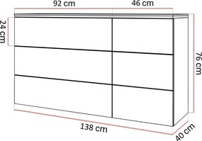 KOMODA NESSIE 6S ZÁVESNÁ KAŠMÍR + ZLATÁ 138 cm