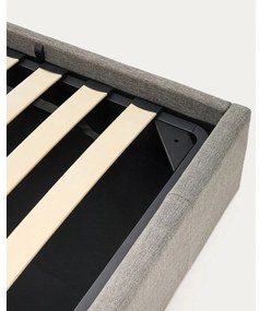 Sivá čalúnená jednolôžková posteľ s úložným priestorom s roštom 90x200 cm Nahiri – Kave Home