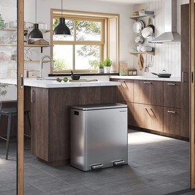 Odpadkový kôš s 2 plastovými vnútornými nádobami, 2 x 30 L, strieborný