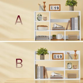 Polica na písací stôl, organizér so 6 policami, 80 × 20 × 50 cm, biely