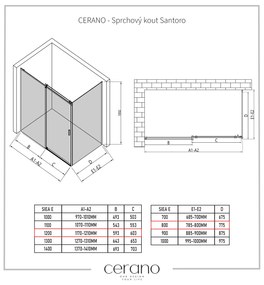 Cerano Santoro, sprchovací kút s posuvnými dverami 120(dvere) x 80(stena) x 195 cm, 6mm šedé sklo, čierny profil, CER-CER-425473