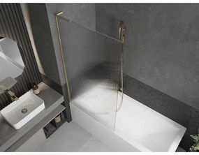 Mexen Next L, 1-krídlová vaňová zástena 90 x 150 cm, 6mm sklo s rebrovým vzorom, zlatý matný profil, 895-090-000-03-09-55