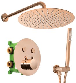 Podomietkový sprchový set s termostatom Lungo Miler ružovozlatý - podomietková batéria, dažďová a ručná sprcha