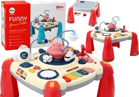 LEAN Toys Detský interaktívny vzdelávací stôl pianko vesmír červený