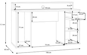Písací stôl s podsvietením IVAR, čierny