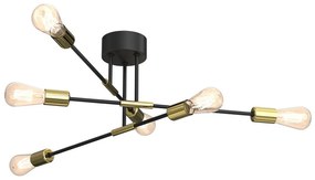 Luster na tyči FLAME 6xE27/60W/230V čierna/zlatá