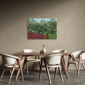 Sklenený obraz - Henri Rousseau, Tropical Forest with Monkeys, reprodukcia (70x50 cm)