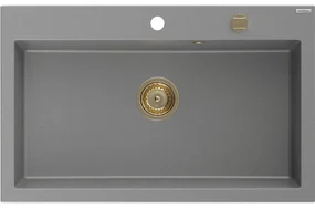 Mexen Elix, 1-korový granitový drez 800 x 500 mm, šedá, zlatý sifón, 6527801005-71-G