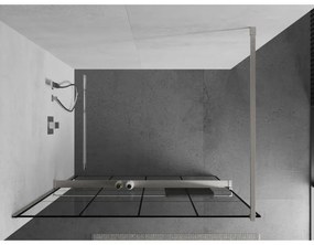 Mexen Kioto+, sprchová zástena Walk-In s poličkou a vešiakom 130 x 200 cm, 8mm číre sklo čierny vzor, brúsená oceľ profil, 800-130-121-97-77