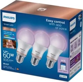 SADA 3x stmievateľných RGB LED žiaroviek Philips SMART A60 E27/8,8W/230V 2200-6500K