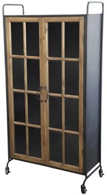 Čierno-hnedá antik skriňa / vitrína na kolieskach Lorette - 80*34*156 cm