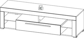 TV stolík Goal 153 cm, biely, s osvetlením