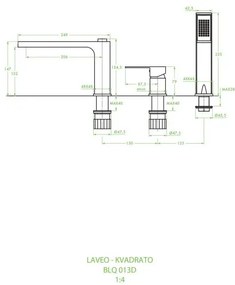 Laveo Kvadrato, vaňová/sprchová batéria na vaňu h-225, chrómová, LAV-BLQ_013D