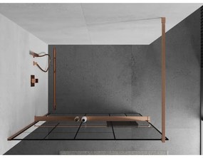 Mexen Kioto+, sprchová zástena Walk-In s poličkou a vešiakom 130 x 200 cm, 8mm číre sklo čierny vzor, medený matný profil, 800-130-121-65-78