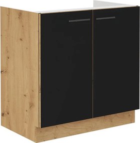 Dolná kuchynská skrinka pod drez Meriel 80ZL 2F BB (čierna + dub artisan). Vlastná spoľahlivá doprava až k Vám domov. 1033973