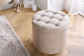 Okrúhly taburet Umea s úložným priestorom bouclé šampanská 50cm