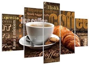 Obraz šálky kávy a croissantov (150x105 cm)