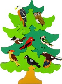 LEAN Toys Drevený vtáčí strom DIY Drevené puzzle bloky trojrozmerné