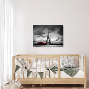 Obraz - Eiffelova veža a červené auto (70x50 cm)