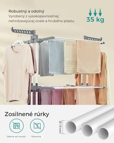 Sušiak na bielizeň ELTON so 4 úrovňami na kolieskach, 63,5x128x173cm, šedá/biela SongmicsHome