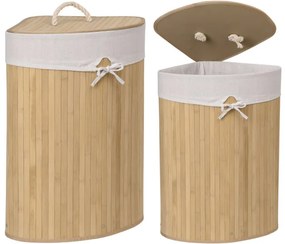 Rohový kôš na bielizeň 60 l bambusový béžový