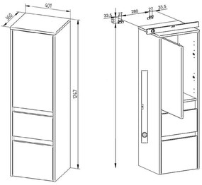 Mereo Opto kúpeľňová skrinka vysoká 125 cm, pravé otváranie, Multidecor, Javor Hard šampanský, MER-CN995PJHS2