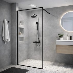 Erga Paris, sprchová zástena Walk-In 130x200 cm v čiernom ráme, 8mm číre sklo, čierny profil, ERG-V02-PARIS-130x200-BF