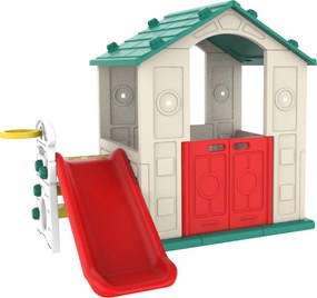 Ramiz Detský záhradný domček 3 v 1 Zelená strecha + šmýkačka + basketbalový kôš