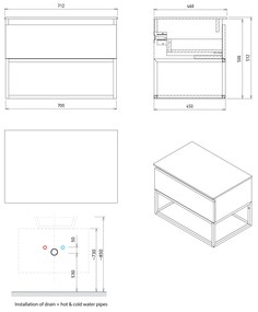 Sapho Sapho, SKARA umývadlová skrinka 70x50x45cm, čierna mat/dub alabama, CG005-2222