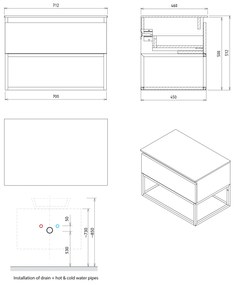 Sapho, SKARA umývadlová skrinka 70x50x45cm, čierna mat/dub alabama, CG005-2222