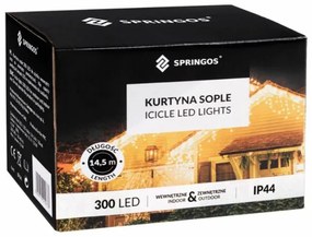 SPRINGOS LED kvaple - 14,5m, 300LED, 8 funkcií, ovládač, IP44, modrá