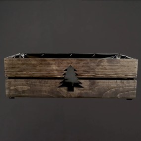 AMADEA Drevený vianočný kvetináč so stromčekom tmavý, vo vnútri s čiernou fóliou, 52x21,5x17cm, český výrobok