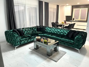 ROHOVÁ SEDAČKA CHESTERFIELD LARISSA PRAVÁ - ĽAVÁ SIVÁ SEMIŠOVÁ LÁTKA 323 X 264 cm