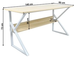 Tempo Kondela Písací stôl s policou, dub prírodný/biela, TARCAL 140