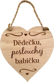 AMADEA Drevené srdce s textom Dedko, počúvaj babičku, masívne drevo, 16 x 15 cm