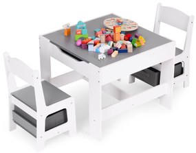 EcoToys Detská zostava nábytku, stôl + 2 stoličky, tabuľa - biela ECOTOYS
