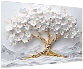 Obraz – 3D elegantný strom života plný kvetov (90x60 cm)
