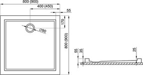 Polimat Štvorcová akrylátová sprchová vanička Goliat 80x80 (90x90) POLIMAT-Farba: Biela, POLIMAT-Rozmery: 90x90