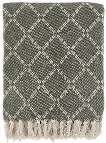 Zelený priadzový pléd so károvaním a strapcami Aix - 130*150 cm