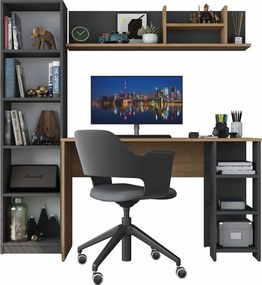 Pracovný stôl s knižnicou Hado Walnut and Anthracite