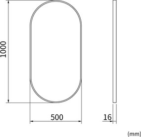 Erga Oval, oválne zrkadlo 50x100cm, čierny rám, ERG-V01-OVAL-5010-BK