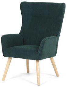 Křeslo AK-314 GRN2, potah zelená manšestrová látka, dřevěné nohy, masiv kaučukovník